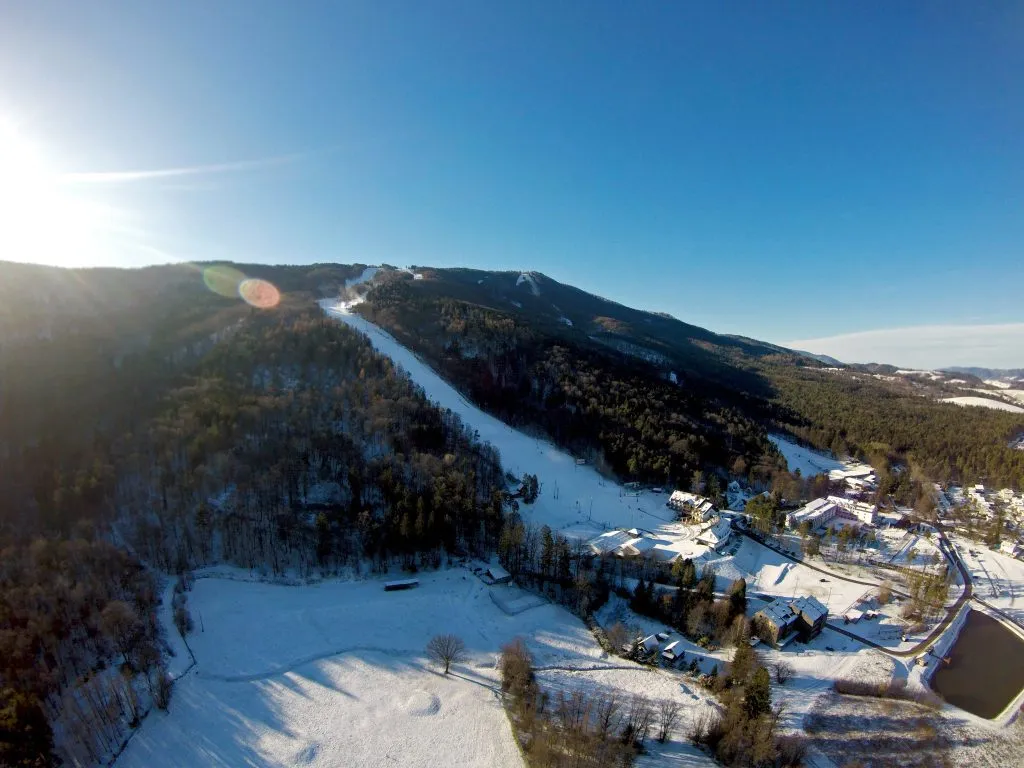 Vue sur les oiseaux de la station de ski de Pohorje